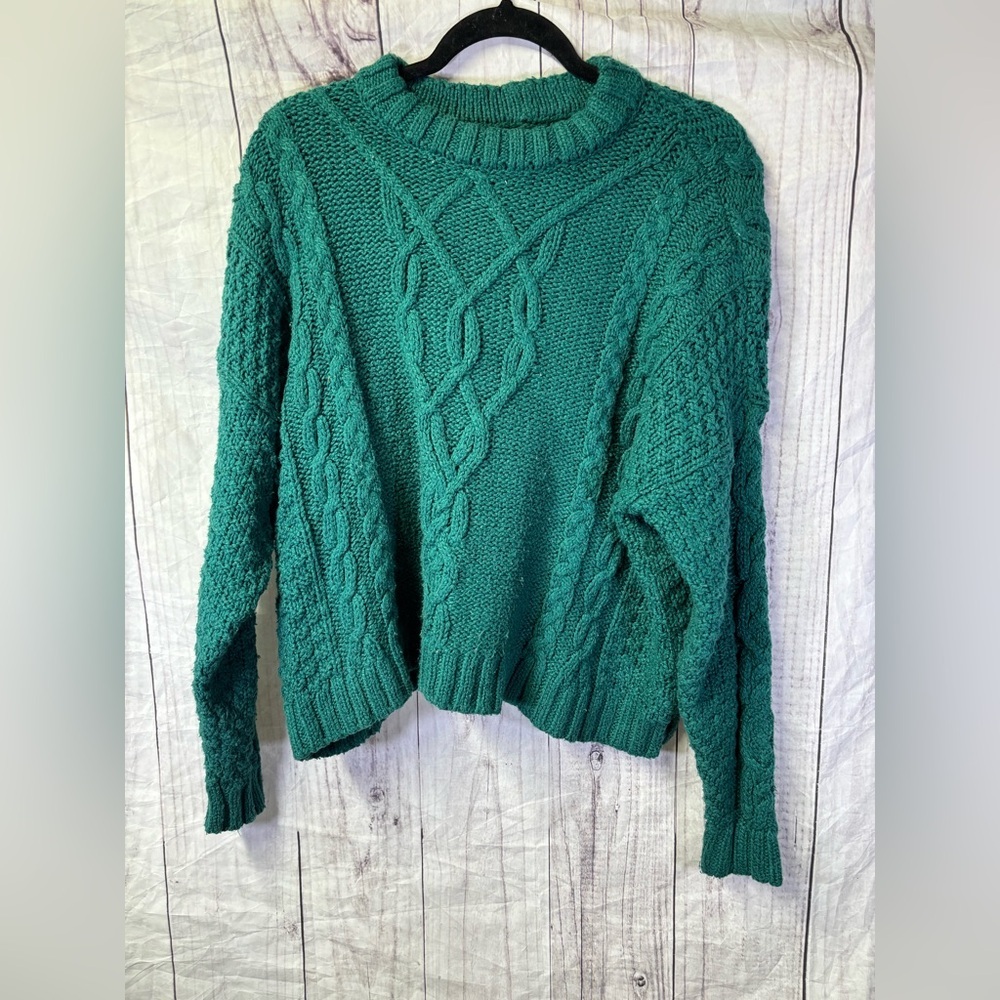 Aerie Green Cable Knit Turtleneck Sweater